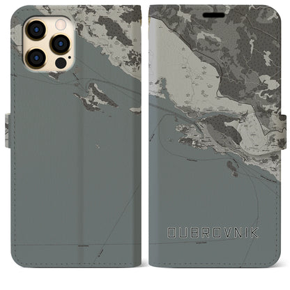 【ドゥブロヴニク（クロアチア）】地図柄iPhoneケース（手帳タイプ）モノトーン・iPhone 12 Pro Max 用