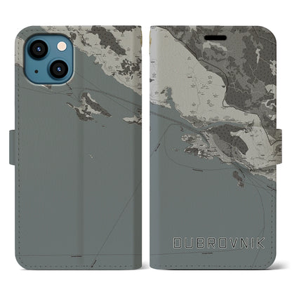 【ドゥブロヴニク（クロアチア）】地図柄iPhoneケース（手帳タイプ）モノトーン・iPhone 13 用