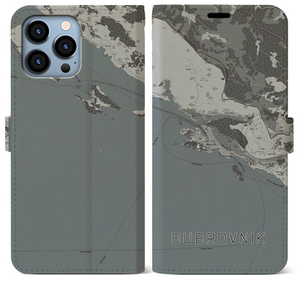 【ドゥブロヴニク（クロアチア）】地図柄iPhoneケース（手帳タイプ）モノトーン・iPhone 13 Pro Max 用