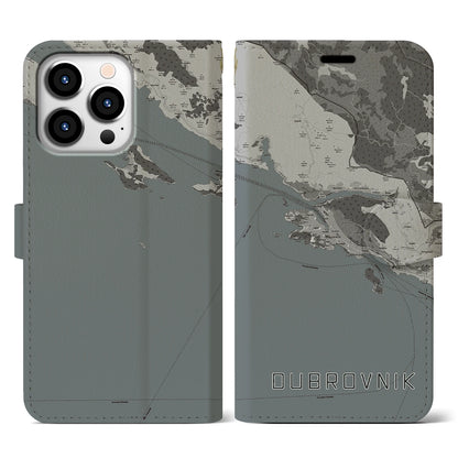 【ドゥブロヴニク（クロアチア）】地図柄iPhoneケース（手帳タイプ）モノトーン・iPhone 13 Pro 用
