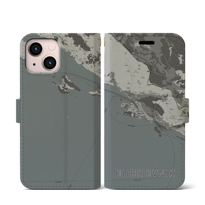 【ドゥブロヴニク（クロアチア）】地図柄iPhoneケース（手帳タイプ）モノトーン・iPhone 13 mini 用