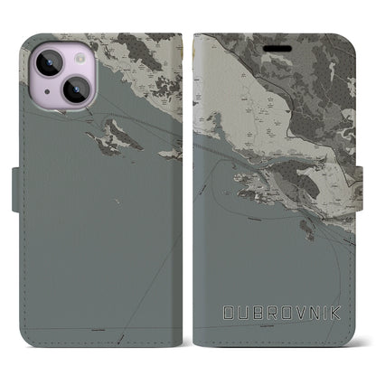 【ドゥブロヴニク（クロアチア）】地図柄iPhoneケース（手帳タイプ）モノトーン・iPhone 14 用