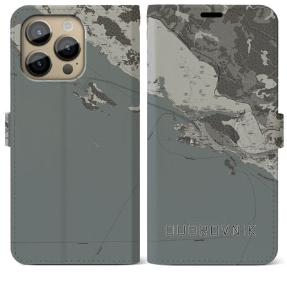 【ドゥブロヴニク（クロアチア）】地図柄iPhoneケース（手帳タイプ）モノトーン・iPhone 14 Pro Max 用