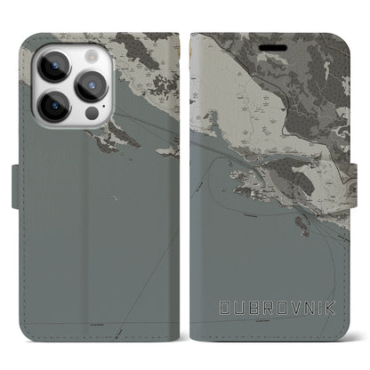 【ドゥブロヴニク（クロアチア）】地図柄iPhoneケース（手帳タイプ）モノトーン・iPhone 14 Pro 用