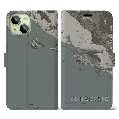 【ドゥブロヴニク（クロアチア）】地図柄iPhoneケース（手帳タイプ）モノトーン・iPhone 15 用