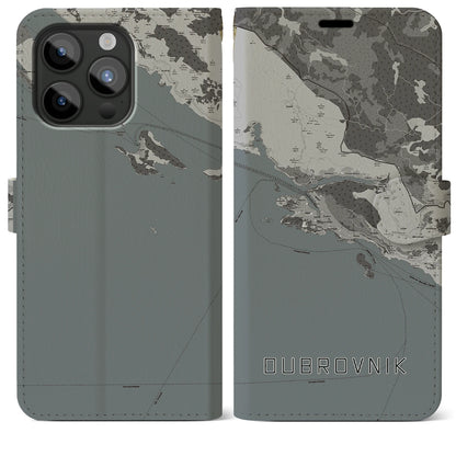 【ドゥブロヴニク（クロアチア）】地図柄iPhoneケース（手帳タイプ）モノトーン・iPhone 15 Pro Max 用