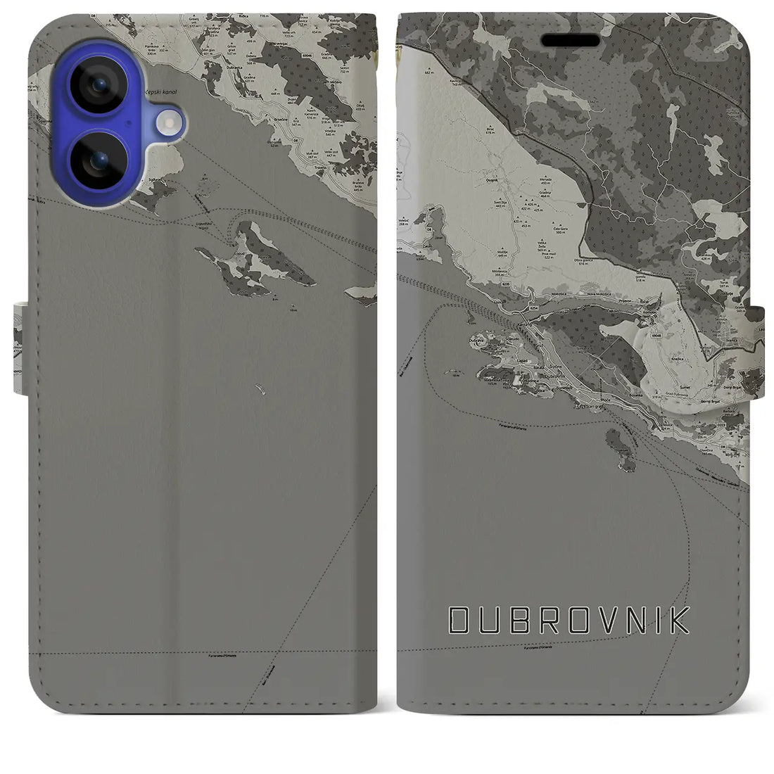 【ドゥブロヴニク(クロアチア)】地図柄iPhoneケース(手帳タイプ)モノトーン・iPhone 16 Pro Max 用