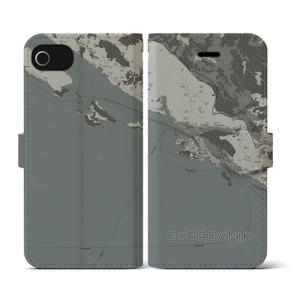 【ドゥブロヴニク（クロアチア）】地図柄iPhoneケース（手帳タイプ）モノトーン・iPhone SE（第3 / 第2世代） / 8 / 7 / 6s / 6 用