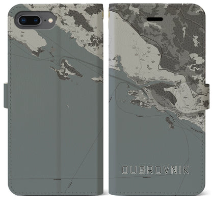 【ドゥブロヴニク（クロアチア）】地図柄iPhoneケース（手帳タイプ）モノトーン・iPhone 8Plus /7Plus / 6sPlus / 6Plus 用