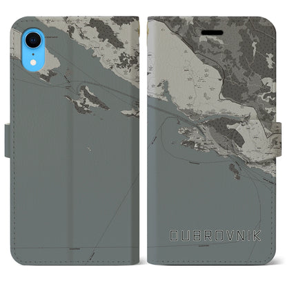 【ドゥブロヴニク（クロアチア）】地図柄iPhoneケース（手帳タイプ）モノトーン・iPhone XR 用