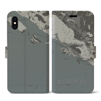 【ドゥブロヴニク（クロアチア）】地図柄iPhoneケース（手帳タイプ）モノトーン・iPhone XS / X 用