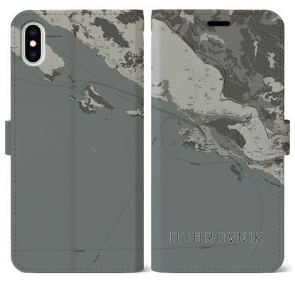 【ドゥブロヴニク（クロアチア）】地図柄iPhoneケース（手帳タイプ）モノトーン・iPhone XS Max 用
