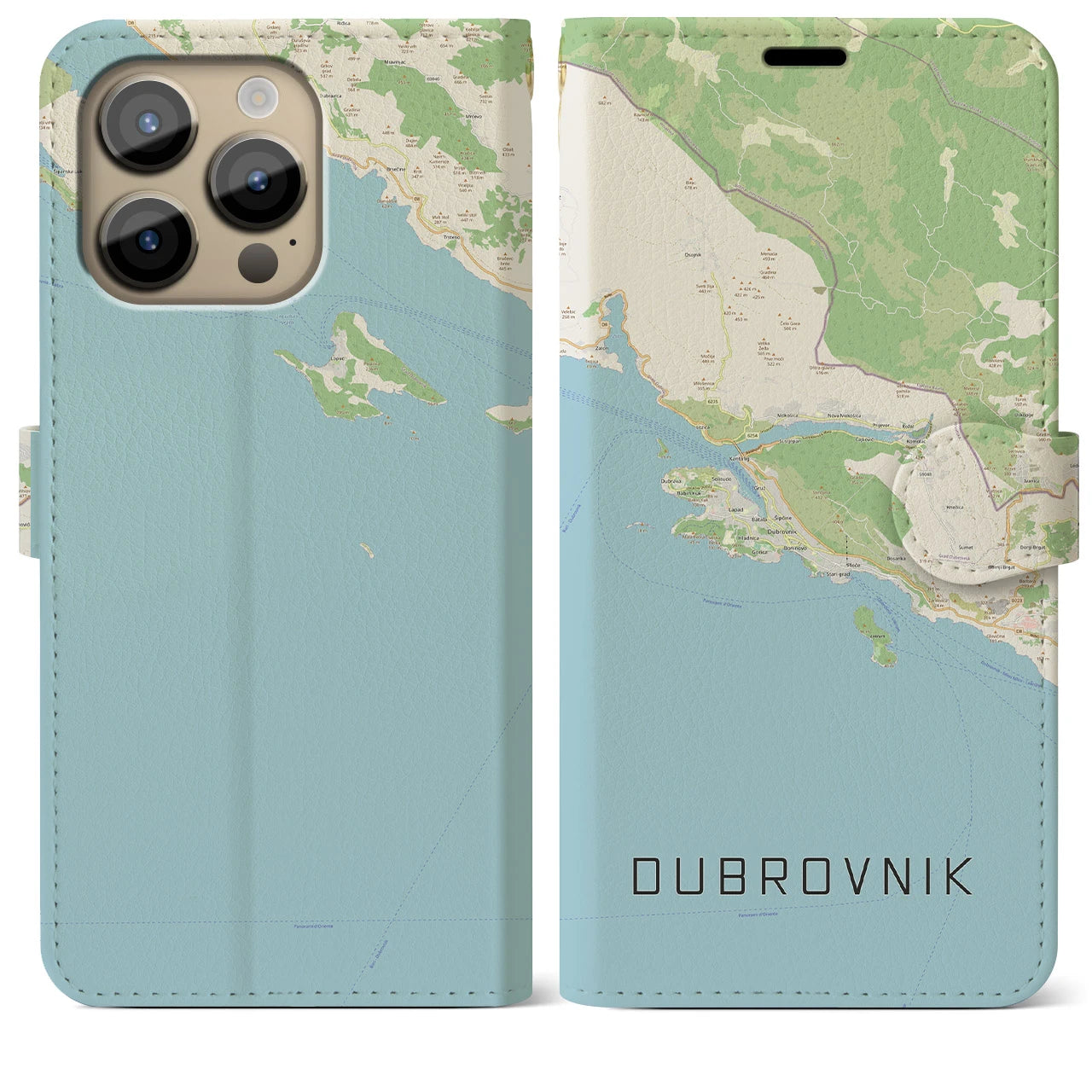 【ドゥブロヴニク】地図柄iPhoneケース（手帳両面タイプ・ナチュラル）iPhone 14 Pro Max 用