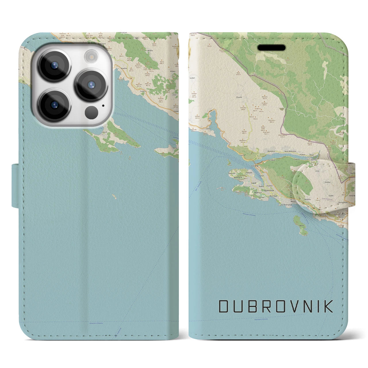 【ドゥブロヴニク】地図柄iPhoneケース（手帳両面タイプ・ナチュラル）iPhone 14 Pro 用