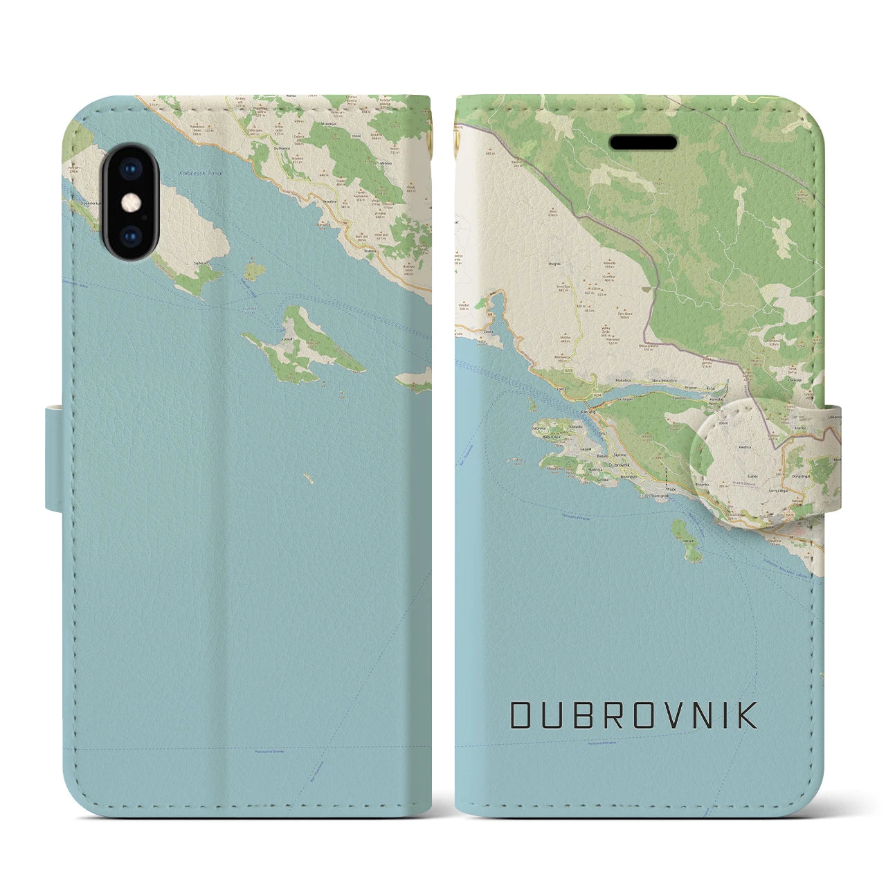 【ドゥブロヴニク】地図柄iPhoneケース（手帳両面タイプ・ナチュラル）iPhone XS / X 用