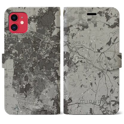 【ダーラム（アメリカ）】地図柄iPhoneケース（手帳タイプ）モノトーン・iPhone 11 用
