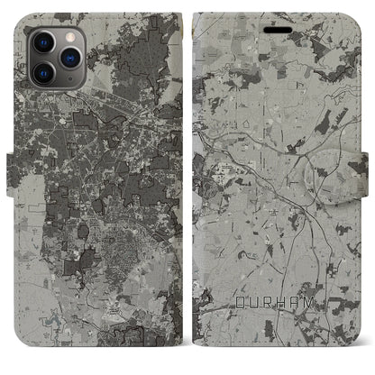 【ダーラム（アメリカ）】地図柄iPhoneケース（手帳タイプ）モノトーン・iPhone 11 Pro Max 用