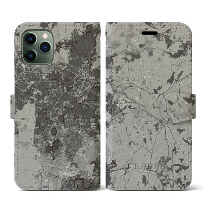 【ダーラム（アメリカ）】地図柄iPhoneケース（手帳タイプ）モノトーン・iPhone 11 Pro 用