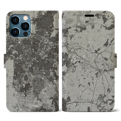 【ダーラム（アメリカ）】地図柄iPhoneケース（手帳タイプ）モノトーン・iPhone 12 / 12 Pro 用