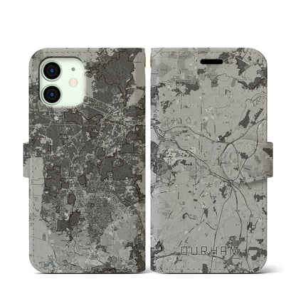 【ダーラム（アメリカ）】地図柄iPhoneケース（手帳タイプ）モノトーン・iPhone 12 mini 用