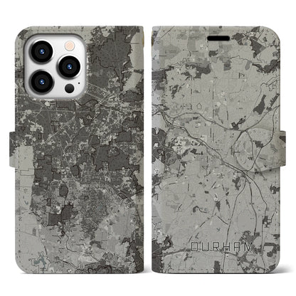 【ダーラム（アメリカ）】地図柄iPhoneケース（手帳タイプ）モノトーン・iPhone 13 Pro 用