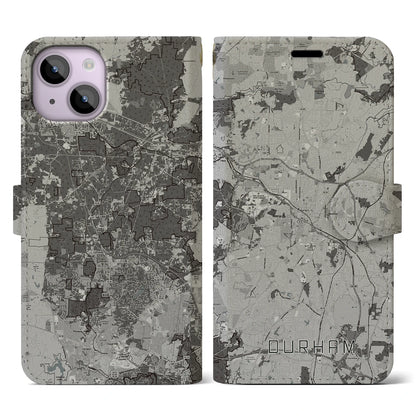【ダーラム（アメリカ）】地図柄iPhoneケース（手帳タイプ）モノトーン・iPhone 14 用