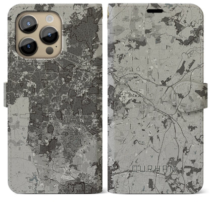 【ダーラム（アメリカ）】地図柄iPhoneケース（手帳タイプ）モノトーン・iPhone 14 Pro Max 用