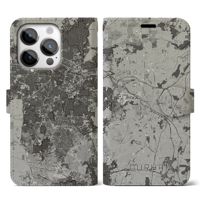 【ダーラム（アメリカ）】地図柄iPhoneケース（手帳タイプ）モノトーン・iPhone 14 Pro 用