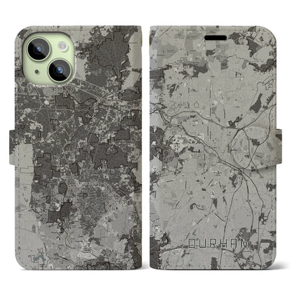 【ダーラム（アメリカ）】地図柄iPhoneケース（手帳タイプ）モノトーン・iPhone 15 用