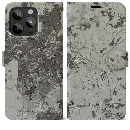 【ダーラム（アメリカ）】地図柄iPhoneケース（手帳タイプ）モノトーン・iPhone 15 Pro Max 用