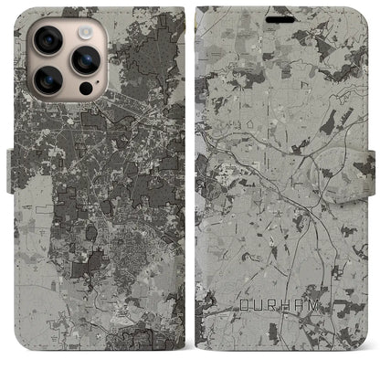 【ダーラム（アメリカ）】地図柄iPhoneケース（手帳タイプ）モノトーン・iPhone 16 Plus 用