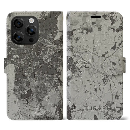 【ダーラム（アメリカ）】地図柄iPhoneケース（手帳タイプ）モノトーン・iPhone 16 用