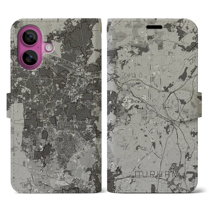 【ダーラム（アメリカ）】地図柄iPhoneケース（手帳タイプ）モノトーン・iPhone 16 Pro 用