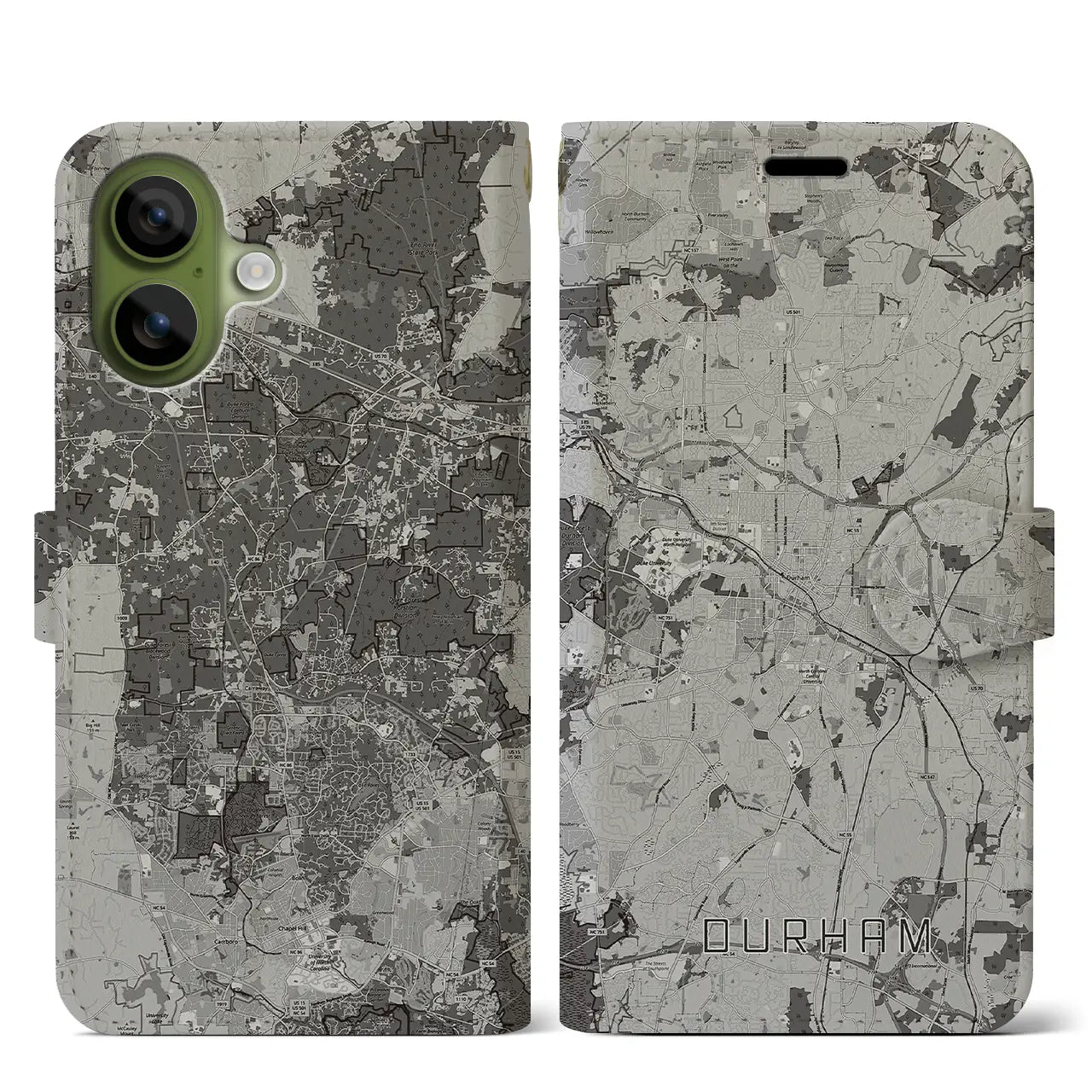 【ダーラム（アメリカ）】地図柄iPhoneケース（手帳タイプ）