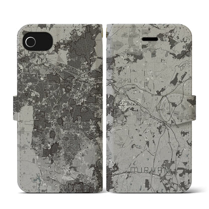 【ダーラム（アメリカ）】地図柄iPhoneケース（手帳タイプ）モノトーン・iPhone SE（第3 / 第2世代） / 8 / 7 / 6s / 6 用