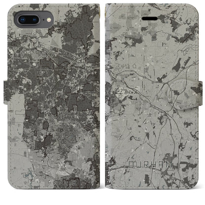 【ダーラム（アメリカ）】地図柄iPhoneケース（手帳タイプ）モノトーン・iPhone 8Plus /7Plus / 6sPlus / 6Plus 用