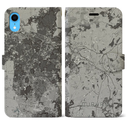 【ダーラム（アメリカ）】地図柄iPhoneケース（手帳タイプ）モノトーン・iPhone XR 用