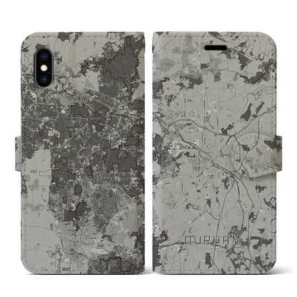 【ダーラム（アメリカ）】地図柄iPhoneケース（手帳タイプ）モノトーン・iPhone XS / X 用