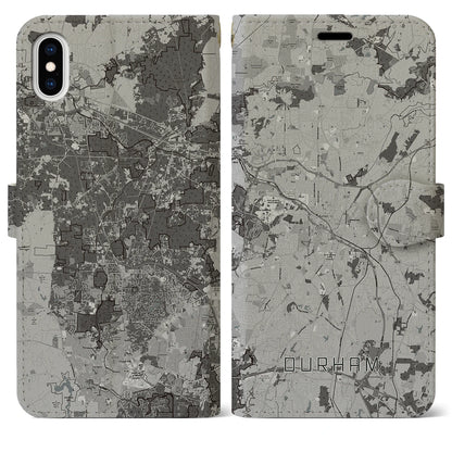 【ダーラム（アメリカ）】地図柄iPhoneケース（手帳タイプ）モノトーン・iPhone XS Max 用