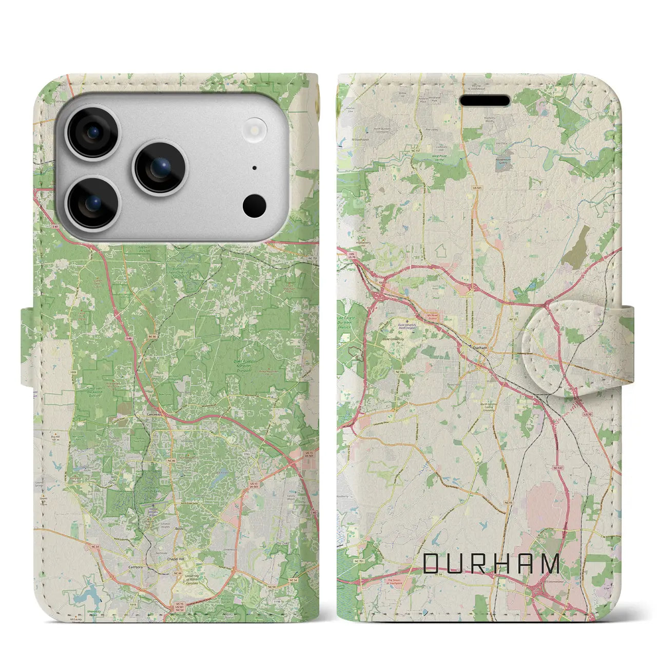 【ダーラム（アメリカ）】地図柄iPhoneケース（手帳タイプ）