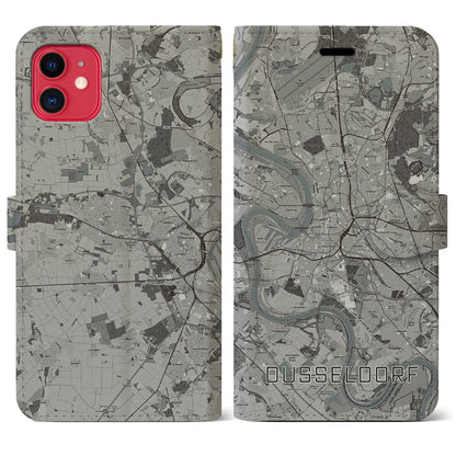【デュッセルドルフ（ドイツ）】地図柄iPhoneケース（手帳タイプ）モノトーン・iPhone 11 用