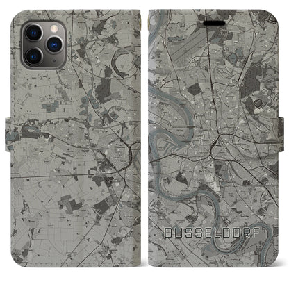 【デュッセルドルフ（ドイツ）】地図柄iPhoneケース（手帳タイプ）モノトーン・iPhone 11 Pro Max 用