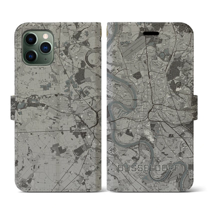 【デュッセルドルフ（ドイツ）】地図柄iPhoneケース（手帳タイプ）モノトーン・iPhone 11 Pro 用
