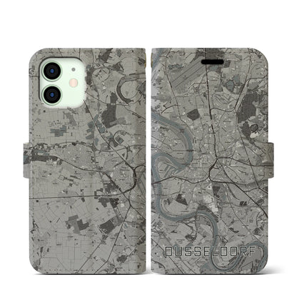【デュッセルドルフ（ドイツ）】地図柄iPhoneケース（手帳タイプ）モノトーン・iPhone 12 mini 用