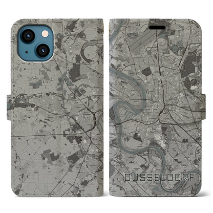【デュッセルドルフ（ドイツ）】地図柄iPhoneケース（手帳タイプ）モノトーン・iPhone 13 用