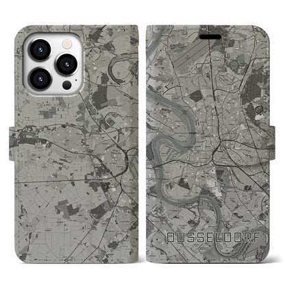 【デュッセルドルフ（ドイツ）】地図柄iPhoneケース（手帳タイプ）モノトーン・iPhone 13 Pro 用
