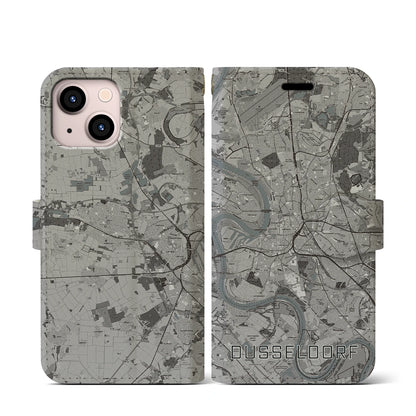 【デュッセルドルフ（ドイツ）】地図柄iPhoneケース（手帳タイプ）モノトーン・iPhone 13 mini 用
