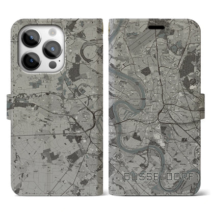 【デュッセルドルフ（ドイツ）】地図柄iPhoneケース（手帳タイプ）モノトーン・iPhone 14 Pro 用