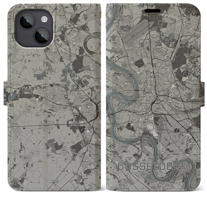 【デュッセルドルフ（ドイツ）】地図柄iPhoneケース（手帳タイプ）モノトーン・iPhone 14 Plus 用
