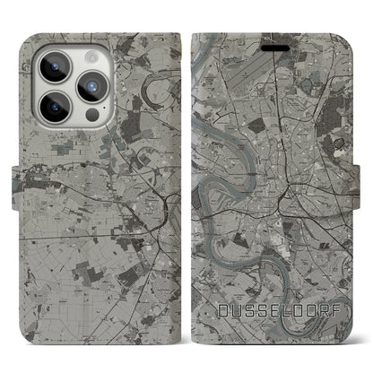 【デュッセルドルフ（ドイツ）】地図柄iPhoneケース（手帳タイプ）モノトーン・iPhone 15 Pro 用